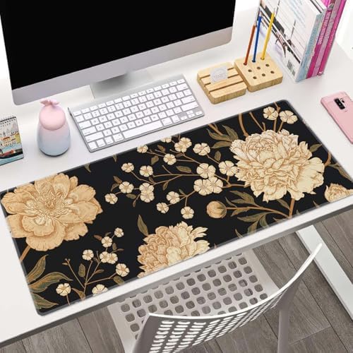Desk Mat, Large Mouse Pad, 31.5" x 11.8" XL Extended Gaming Mousepad, Desktop Decor Desk Pad, Cute Men Women Office Supplies and Accessories, XL Mouse Pad for Laptop & Keyboard, White Peony