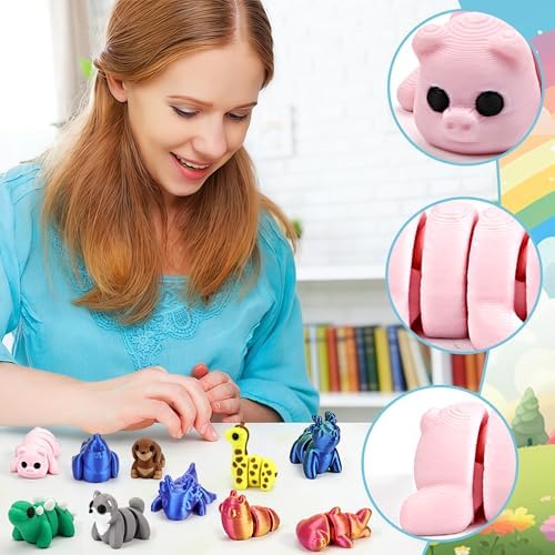105pcs 3D Printed Animals, 3D Printed Animals, Articulated Pocket Fidget Toys Bulk, Party Favors, Goodie Bag Stuffers, Desk Pets for Classroom Rewards, Exchange Gifts for Boys Girls Toddlers