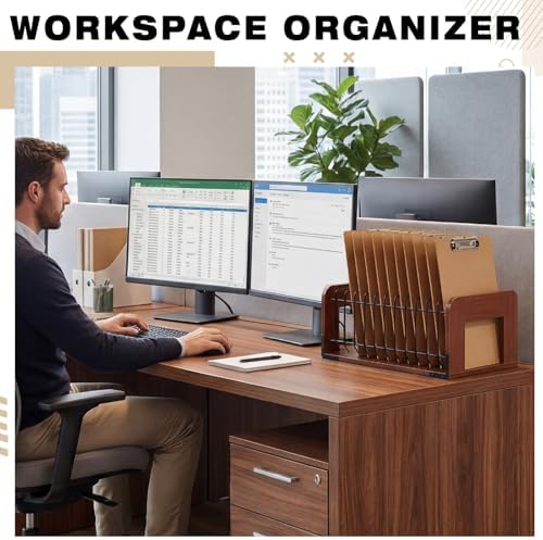 1 Pcs Vertical Clipboard Holder, 12Slot Clipboard Storage Rack, Walnut