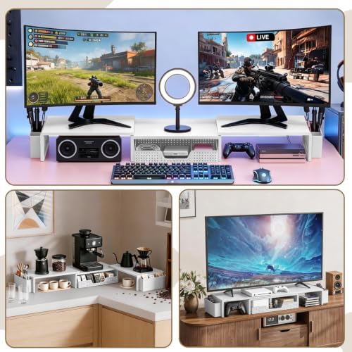 LEKETREE Dual Monitor Stand Riser with Drawer and 2 Pen Holders, White