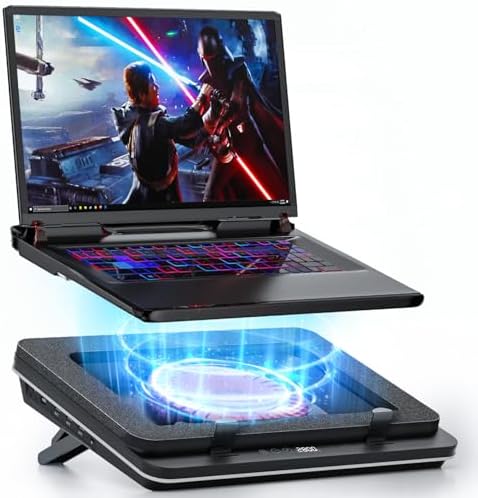 IETS GT600 Laptop Cooling Pad Equipped with Gigantic Turbo-Fan（5.5inch Diameter）,Sealed Foam for Rapid Cooling Gaming Laptop,14.1-19.3 inch Laptop Cooler with 3-Port USB Hub,Dust Filter,Touch Start