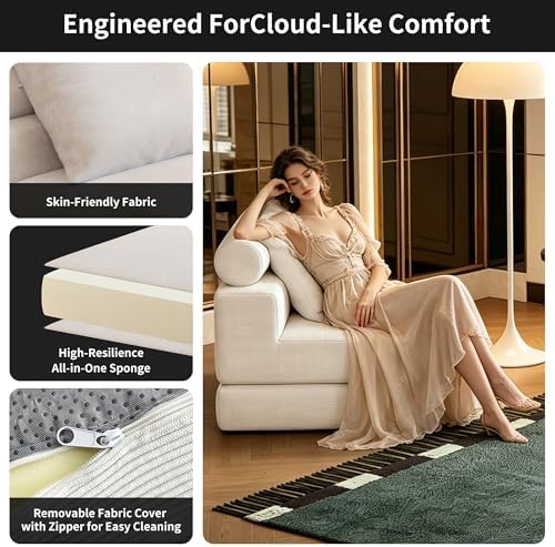 Folding Sofa Bed, Convertible Sleeper Chair with Memory Foam,Pillow and Back Support, Folding Floor Sofa for Living Room, Guest Room or Home Office