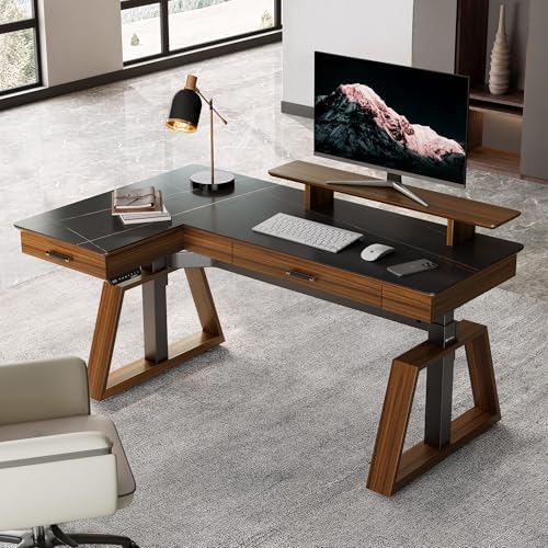 EUREKA ERGONOMIC Electric Standing Desk with Dual Drawers,63 Inches Height Adjustable L-Shaped Office Desk,Sit Stand Desk Executive Desk Computer Workstations with Monitor Stand,Left/Black