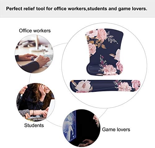 MOSISO Peony Wrist Rest Support for Mouse Pad & Keyboard Set, Blue