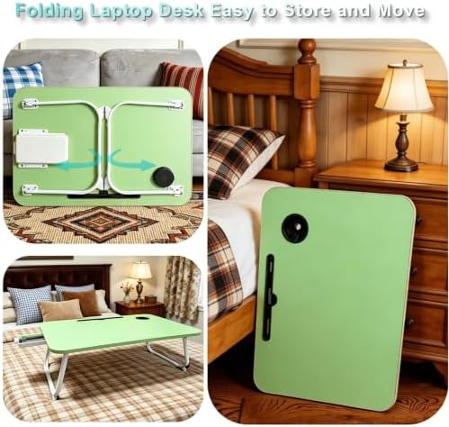 27.6" Home Office Folding Lap Desk with Drawer, Tablet Slot, Cup Holder - Fits up to 18 Inch Laptops, Bed Desk for Reading, Writing, Eating, Portable Laptop Table for Sofa, Coach, Floor (Green)