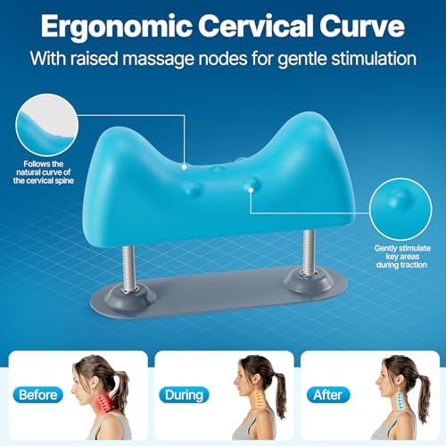 Adjustable Neck Stretcher Device with Screw Micro-Adjustment, Cervical Traction for Neck Pain Relief, Ergonomic C-Curve for Controlled Daily Stretching