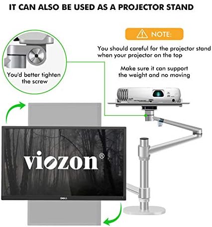 Viozon Monitor and Laptop Mount, 2-in-1 Adjustable Dual Arm Desk Mounts Single Desk Arm Stand/Holder for 17 to 32 Inch LCD Computer Screens, Extra Tray Fits 12 to 17 inch Laptops (Silver)