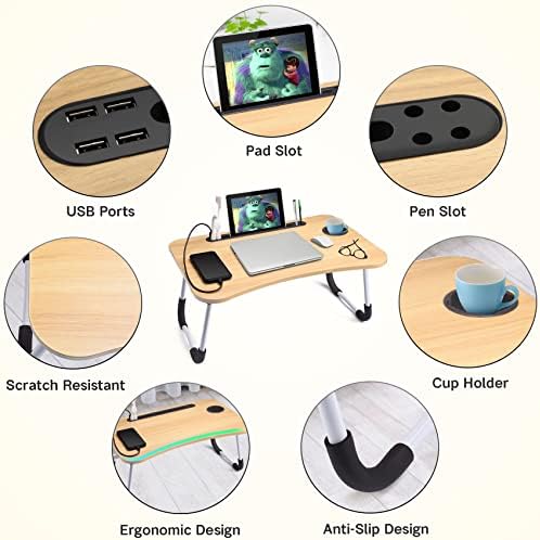 Slendor Foldable Lap Desk with Cup Holder for Bed, Couch, Floor