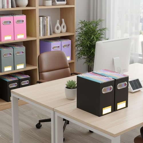 BALEINE 8PK File Organizer Box, Cardboard File Folder Organizer with Handle