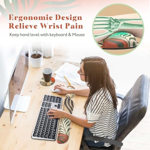 Gimars Enlarge Silky and Superfine Fabric Gel Memory Foam Keyboard Wrist Rest Set, Ergonomic Keyboard Mouse Wrist Support for Typing Pain Relief, Comfort for Office, Gaming, Computer-Morandi Orange