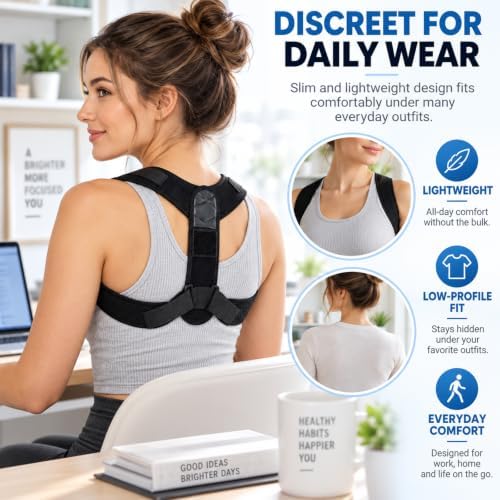 WellaBack Posture Corrector, Adjustable Upper Back Brace for Women and Men