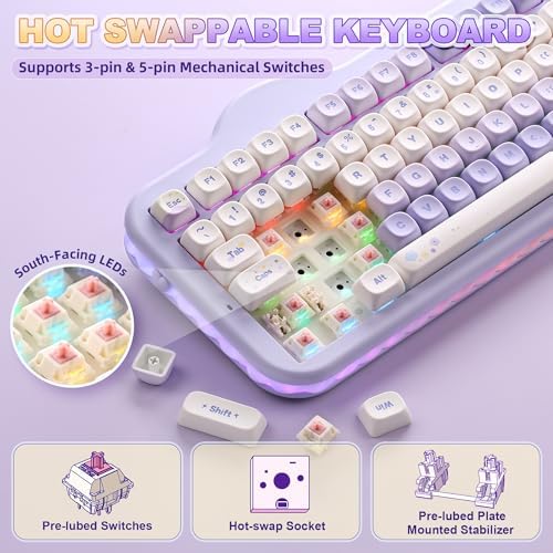 YUNZII C98 Cute Cake Wireless Mechanical Keyboard (Purple, Candy Switch)