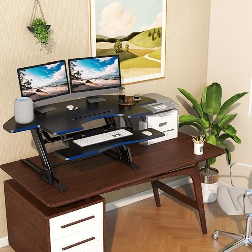 47 inch Corner Standing Desk Converter, Height Adjustable Sit Stand Desk Riser, Black, GSD06T