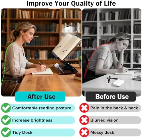 Book Stand with Light & Storage, Book Holders for Reading Hands Free