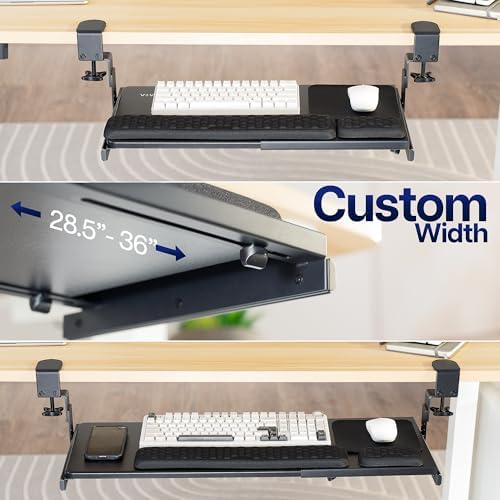 VIVO Black Clamp-on 23” to 30” x 11" Adjustable Keyboard Tray, Mount-KBST1