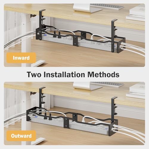 DELAMU 25'' Upgraded No Drilling Under Desk Cable Management Tray, Black
