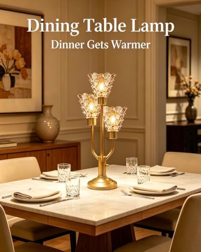 Mid Century Modern Gold Glass Table Lamp Dimmable Nightstand Lamp