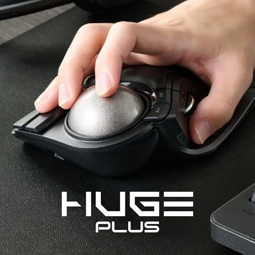 ELECOM Huge Plus Wireless Trackball Mouse, Ergonomic 52mm Large Ball, Multi-Connection Bluetooth, 2.4GHz Wireless, Wired, 10 Programmable Buttons, Rechargeable, Silent Clicks, for Windows PC Mac iPad