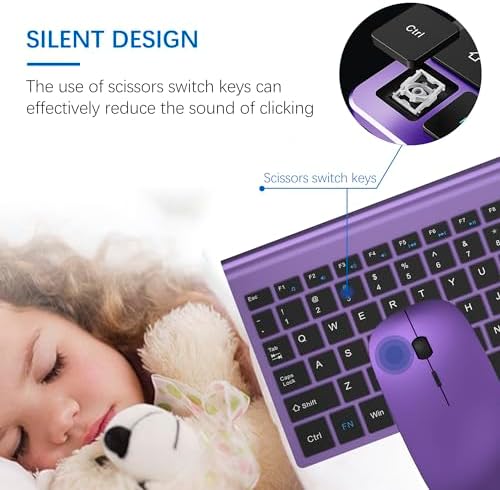 Wireless Keyboard and Mouse Ultra Slim Combo, TopMate - Purple Black
