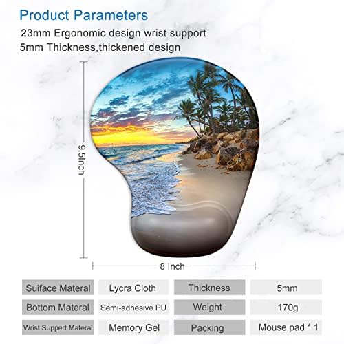 ITNRSIIET Ergonomic Mouse Pad with Gel Wrist Support Wrist Rest Smooth Surface Non-Slip PU Base Comfortable Office Supplies Pain Relief, 9.5 x 8 inches, Beach