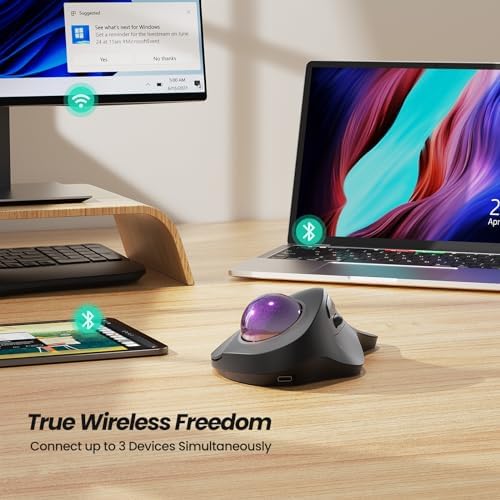 Nulea M505A Wireless Trackball Mouse Ergonomic 44mm Index Finger Control