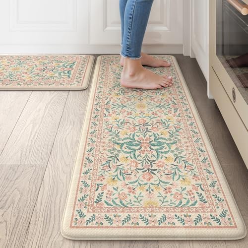 Collive Anti Fatigue Mats for Kitchen Floor, Floral Kitchen Mats for Floor