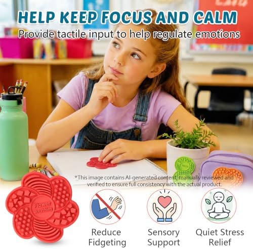 6 Pack Textured Silicone Sensory Stickers,Calming Quiet Fidget Toy with Guided Breathing Shapes,Anxiety Relief Adhesive Desk Strips for Autism & ADHD,Soft-Touch Stress Relief for Classroom,Home,Office
