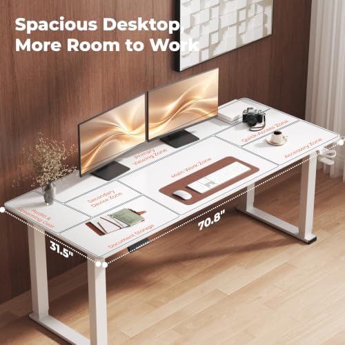 71x31'' Large 4 Leg Dual Motor White Standing Desk for Home Office