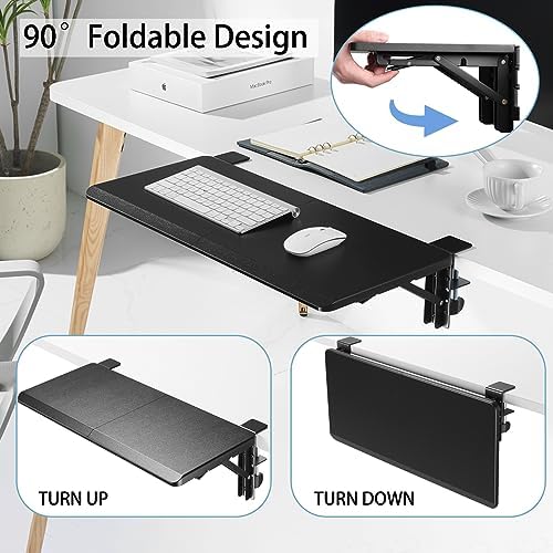 ETHU Foldable Desk Extender Tray with Clamp, 25.6x11.4", Black