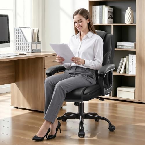 Executive Office Chair, PU Leather Computer Desk Chair with Padded Arms