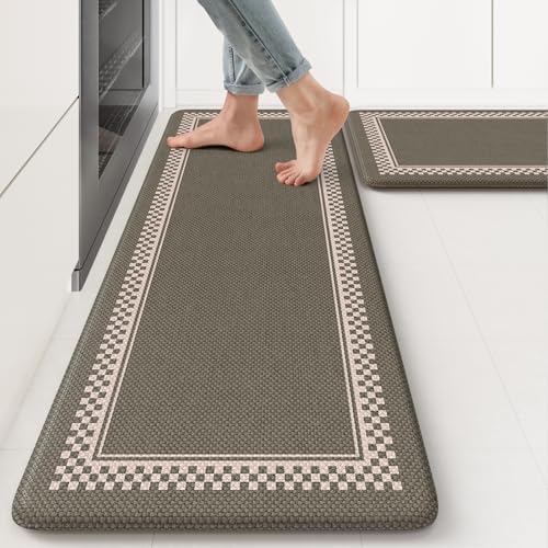 KIMODE Anti Fatigue Mats for Kitchen Floor Checkered Kitchen Rugs Sets of 2