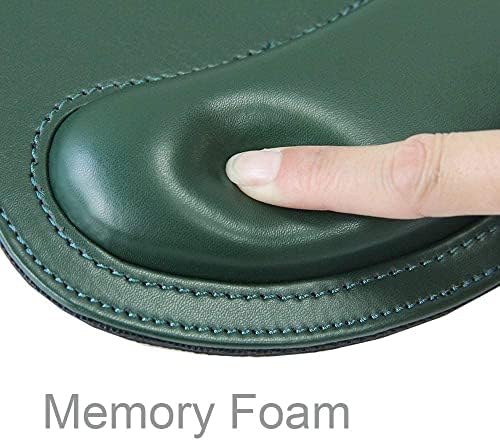 RICHEN Ergonomic PU Leather Mouse Pad with Wrist Support,Comfort Memory Foam,Waterproof Surface，Non- Slip Rubber Base for Computer Laptop & Mac,Lightweight Rest for Home,Office & Travel (Dark Green)