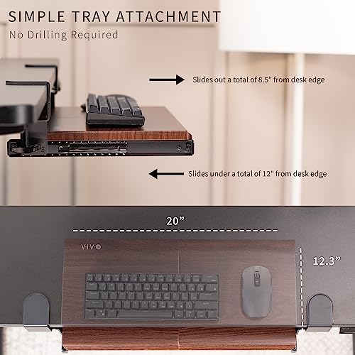 VIVO Dark Walnut Clamp-on 20 x 11 in Keyboard Tray, MOUNT-KB05ES-D