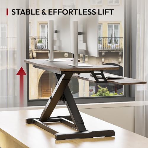 SANODESK 42" Extra Large Standing Desk Converter, Effortless Lift Sit-Stand Riser, Heavy Duty Multi-Device Workstation, Spacious Ergonomic Desktop Riser, Rustic Brown