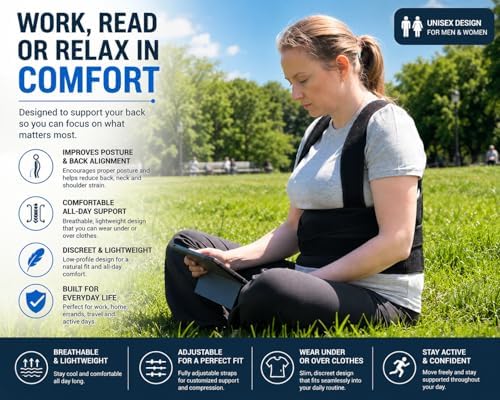 Posture Corrector for Men & Women – Adjustable Back Brace for Upper Back, Shoulder & Neck Support – Breathable, Adjustable & Comfortable for Everyday Wear (Black, Large)