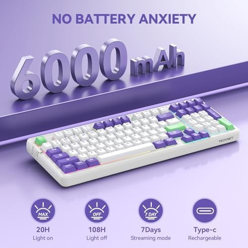 TECKNET Mechanical Keyboard,Tri-Mode Hot Swappable 96% Compact Keyboard