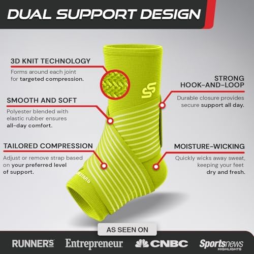 Sleeve Stars Ankle Brace Men & Women (Pair/M:10"-12"/Neon Yellow Green)