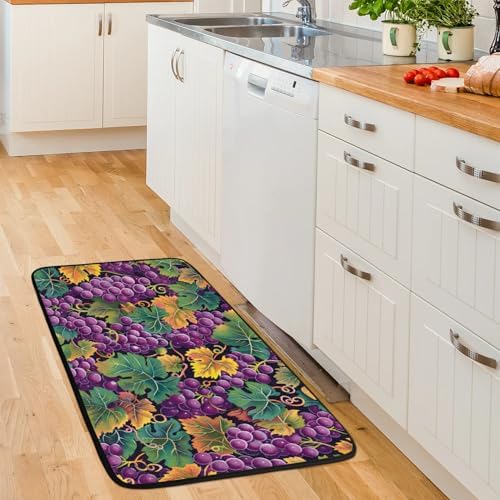 Kitchen Mats, Grape Print Kitchen Rugs, Cushioned Anti Fatigue Kitchen Mats, Non-Slip Standing Desk Mat, Absorbent Kitchen Rug for Floor, Kitchen, Office, Sink, 20"×39"