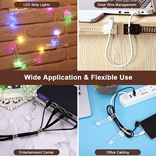 100Pcs Adhesive Cable Management Clips with 50Pcs Zip Ties, Adjustable Nylon Cable Strap Ties Wire Clips Clamps Organizer, Extra Screw & Hole - 3.35 Inch White (Pack of 3)