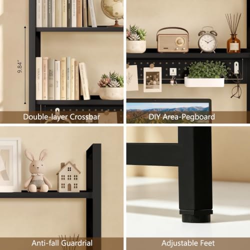 Brakki 2-Tier Desk Shelf, Desk Hutch Bookshelf with Pegboard and Hook Dorm