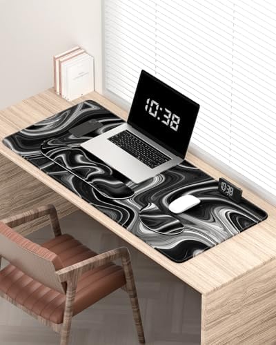 Auhoahsil Large Mouse Pad with Wrist Rests for Keyboard & Mouse, Thick Soft Ergonomic Memory Foam Wrist Supports, Big & Long Desk Mat 35.5 x 15.7 in, for Office Gaming Computer, Abstract Contour