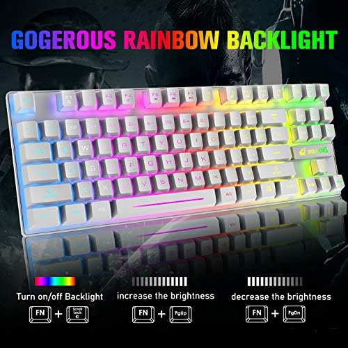 Wireless Membrane Gaming Keyboard and Mouse Set with 87Key Tenkeyless-White