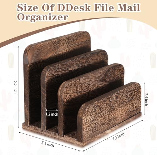 Briwooody Wooden Mail Organizer 3 Slots Mail Holder, Dark Brown