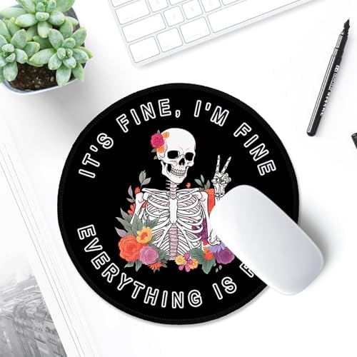 ITNRSIIET Round Mouse Pad with Stitched Edge Premium-Textured Waterproof Non-Slip Rubber Base Desktop Protection Mat Diameter 8.7 inches, Flower Skull