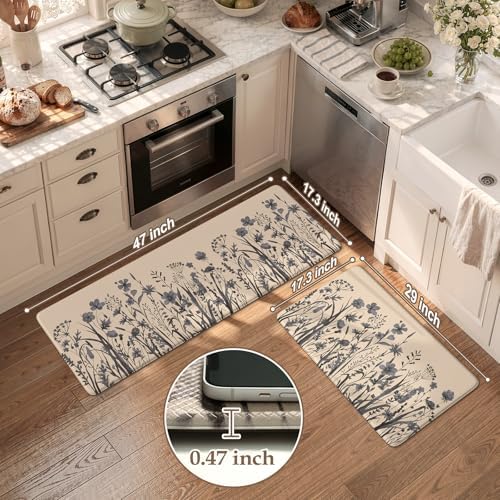 KIMODE Anti Fatigue Kitchen Mats for Floor,Farmhouse Kitchen Rugs Sets of 2