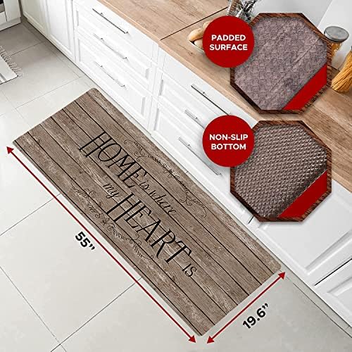 J&V TEXTILES Kitchen Mat Cushioned Anti Fatigue Floor Mat,19.6"x55", Thick Non Slip Waterproof Kitchen Rugs and Mats, Standing Mat for Kitchen,Floor,Home,Office,Desk,Sink,Laundry (Home Heartwood)