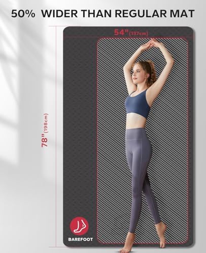 HAPBEAR Extra Large Yoga Mat - 72"x48"x6mm (1/4 inch), Non-Slip, Durable, Thick Wide Exercise Mat for Home Workouts, Yoga, Pilates, Stretching and Cardio Workouts