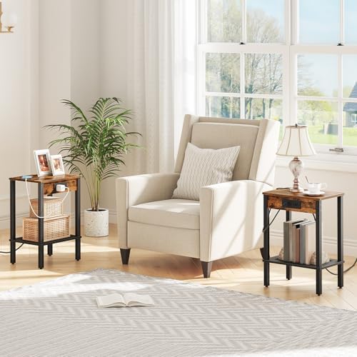 HOOBRO Side Tables Set of 2 with Charging Station, 2-Tier Small End Tables