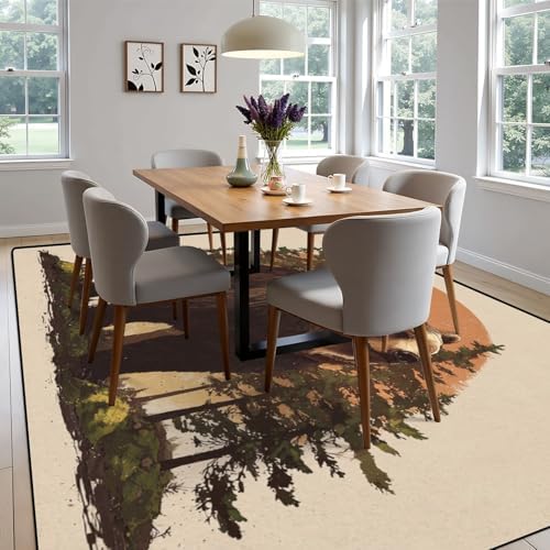 Serene Bear Standing Tall Pine Forest Warm Earth Tones Area Rug Outdoor Patio Rug Play Mat Modern Floor Carpet Non-Slip Home Decor Living Room Kids Bedroom Nursery, 6x9 ft