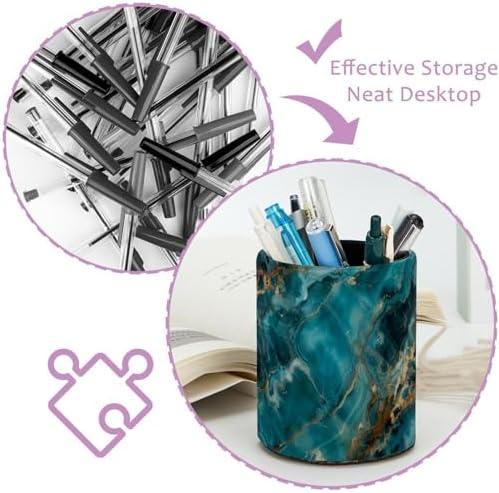 Pen Holder for Desk, Teal Turquoise Marble Pencil Holder Desk Organizer, Large Capacity Pen Cup Makeup Brush Holders Desktop Office Supplies Storage Organizer